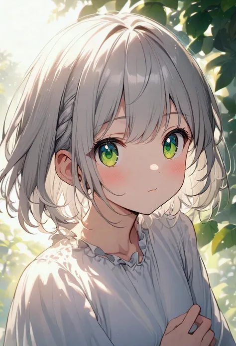 Anime girl green eyes grey hair