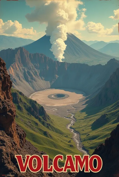 Smoke rises from this park, which has several calderas and craters, such as the Las Sierras Caldera tourism poster 