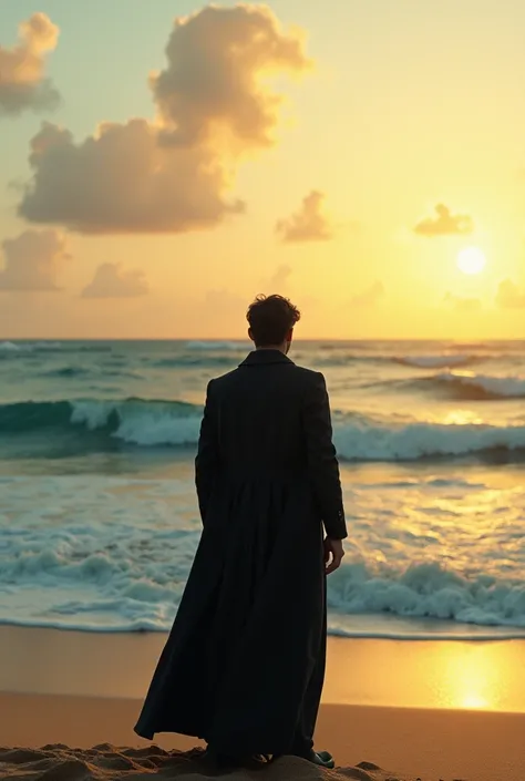 Mysterious and attractive lonely man looking at the beach