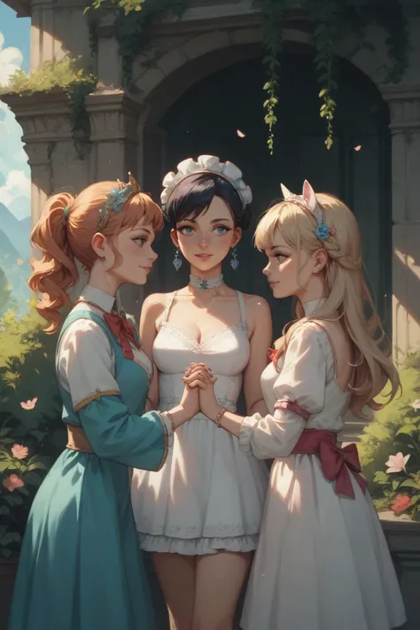 The three young women holding hands in harmony