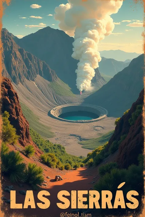 Smoke rises from this park, which has several calderas and craters, such as the Las Sierras Caldera tourism poster 