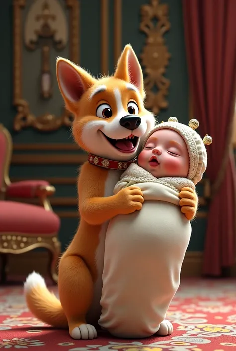 Real dog clapping and hugging royal baby