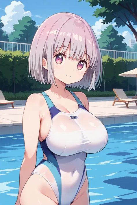 ( top quality ), ( top quality の髪), accurate anatomy, masterpiece, super detailed,  top quality の顔,  top quality の髪, ultra-fine painting, ( finger without bankruptcy),
SSSS GRIDMAN, Shinjo Akane, water park, pool, competition swimsuit, huge breasts,  bewit...