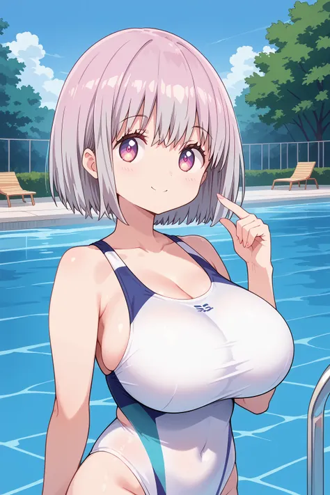 ( top quality ), ( top quality の髪), accurate anatomy, masterpiece, super detailed,  top quality の顔,  top quality の髪, ultra-fine painting, ( finger without bankruptcy),
SSSS GRIDMAN, Shinjo Akane, water park, pool, competition swimsuit, huge breasts,  bewit...