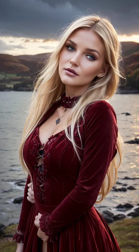 Allie Dunn full body, 30 years old, ultra realistic, meticulously detailed, phot realistic, portrait of Allie Dunn, wavy blond hair floating in the wind, natural makeup, little smile, (Beautiful and detailed eyes, beautiful and detailed face) looking direc...