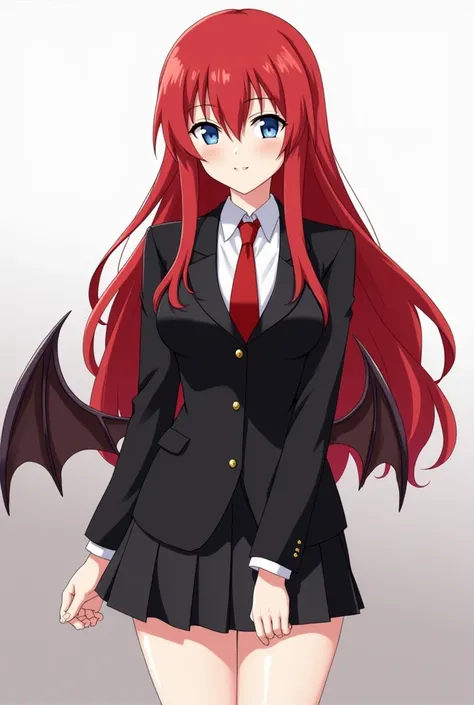 1. Hair: Rias has long, flowing crimson red hair that reaches down to her lower back. Her hair is one of her most distinctive features. 2. Eyes: She has bright blue eyes that are often described as captivating and expressive. 3. Figure: Rias has a curvaceo...