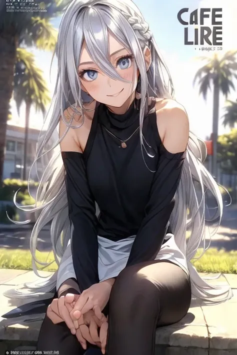 (from below:1.2),((1girl, silver hair, long hair, qutel blue eyes, beautiful eyes, pretty smile:1.5, ), ray tracing, vibrant colors, girl, masterpiece, sharp focus, best quality, depth of field, cinematic lighting, detailed outfit, 4k, perfect eyes, rich i...