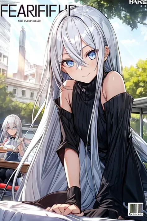 (from below:1.2),((1girl, silver hair, long hair, qutel blue eyes, beautiful eyes, pretty smile:1.5, ), ray tracing, vibrant colors, girl, masterpiece, sharp focus, best quality, depth of field, cinematic lighting, detailed outfit, 4k, perfect eyes, rich i...