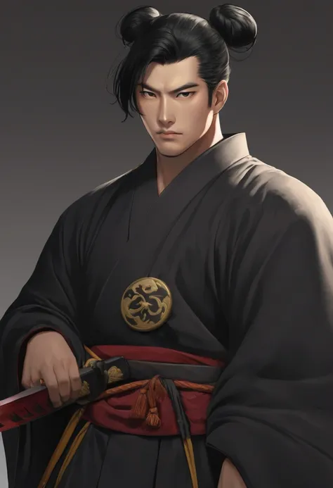 Asian Human Male black hair samurai bun dressed in 40k robes