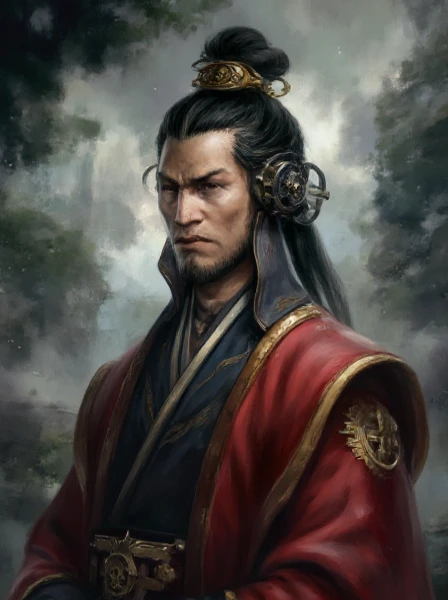 Asian Human Male black hair samurai bun dressed in 40k robes