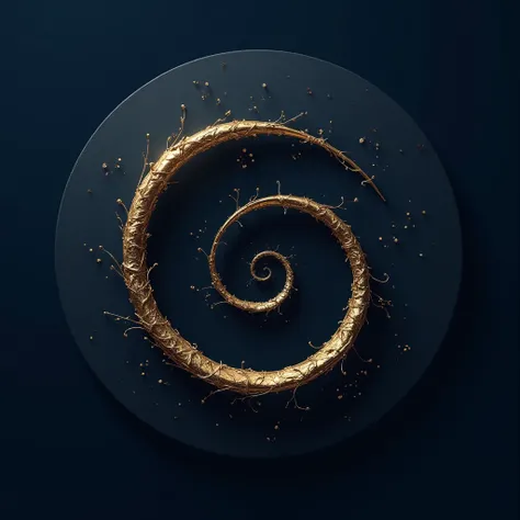 Horizontal golden spiral ,  with dark navy blue background