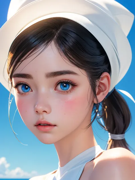 One Girl，(1人のとてもcute女の子:1.3)，masterpiece，Highest quality，High resolution，From below，Photorealistic，RAW Photos，Ray Tracing，beautiful girl，(:1.3)，cute，Big eyes，(detailed pupils:1.2)，(The face is facing straight ahead:1.3)，Body facing forward，Beautiful nose，F...