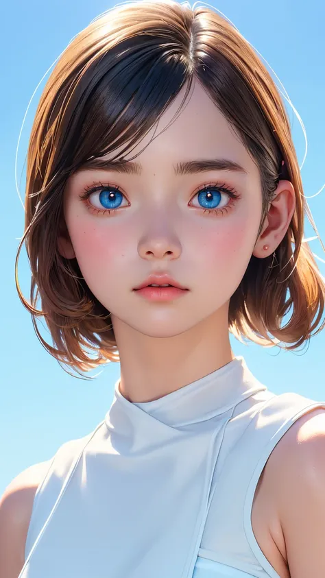 One Girl，(1人のとてもcute女の子:1.3)，masterpiece，Highest quality，High resolution，From below，Photorealistic，RAW Photos，Ray Tracing，beautiful girl，(:1.3)，cute，Big eyes，(detailed pupils:1.2)，(The face is facing straight ahead:1.3)，Body facing forward，Beautiful nose，F...