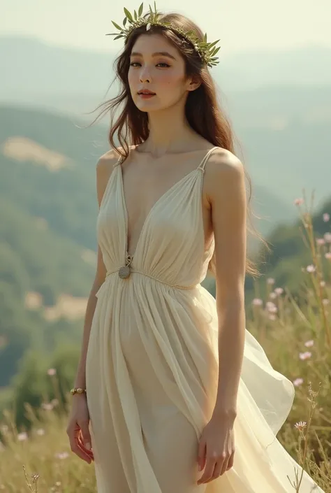  Make the girls dress look more like that of a Greek goddess, Put a simple golden olive crown on her head  