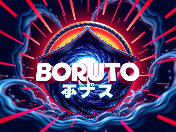 a detailed logo of the text "BoRuto two BLUE VORTEX",highly detailed,3d logo,dynamic,dramatic lighting,vibrant colors,intricate design,strong contrast,bold typography,japanese aesthetic,dynamic motion blur,photorealistic,cinematic