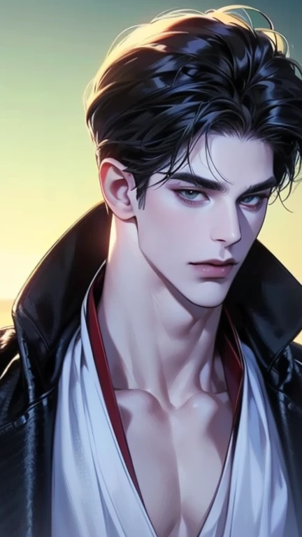 (best quality,4k,8k,highres,masterpiece:1.2),ultra-detailed,(realistic,photorealistic,photo-realistic:1.37),30 year old man,3 day beard,handsome anime,portraits,strong,masculine,dark hair,sharp jawline,mesmerizing eyes,perfectly styled hair,cool anime outf...