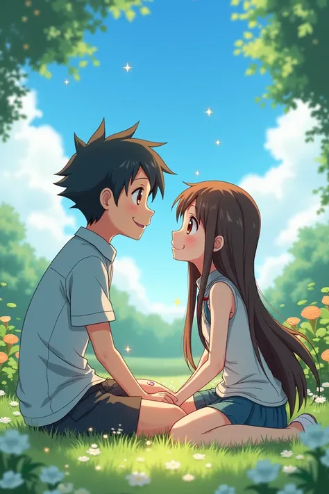 Do anime style Tanjiro and Nagatoro very happy together 