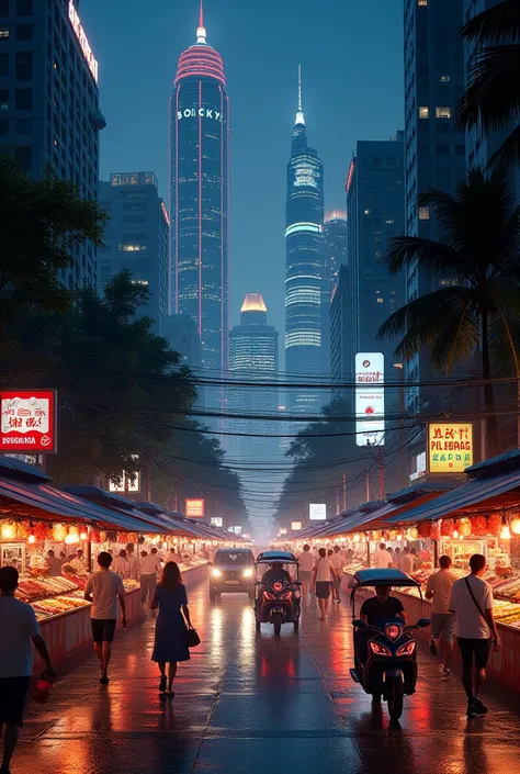 Street view in Bangkok at night.