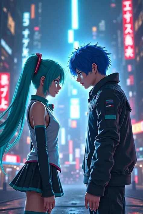 Kaito fighting with Hatsune Miku 