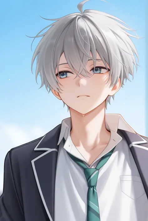 About the age of a high school student、boy with gray hair 