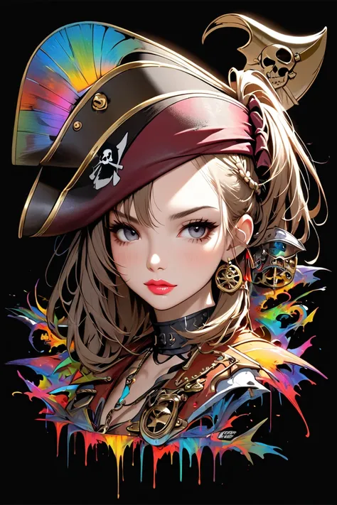 Ultra-realistic HELMES style, Simple line acronym abstract art, cool design, (((Pirate Girl))), ((( no background))), illumination, Lips in love