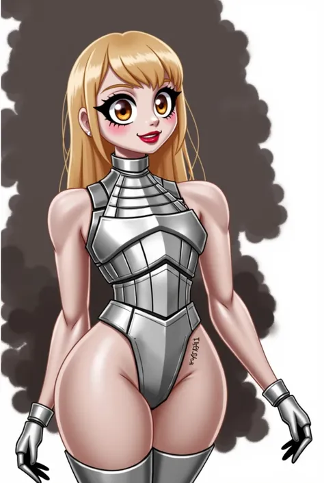 1girl, absurd, squeezed in tightness steel armor, sealed in armor, intricately engraved heavy armor, solid armor, plump lips, thick plates, heavy metal, tight fit collar, neck armor, thick steel, steel rivets, sexy look, high waist, super slim waist, long ...