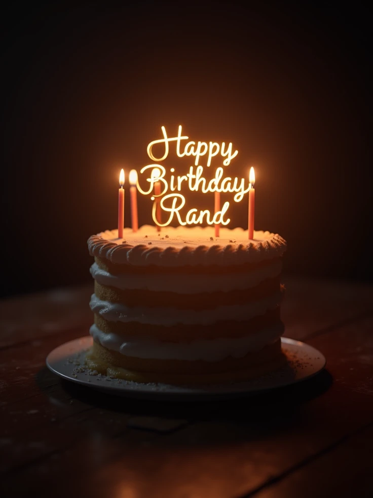 Birthday cake  in the dark with happy birthday rand on it 