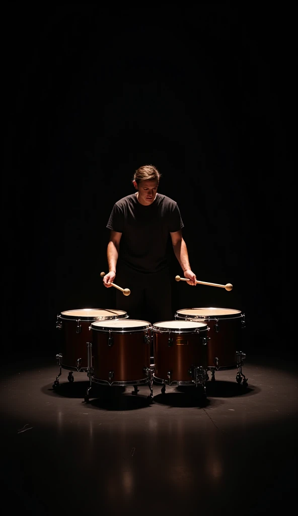 Man playing timpani,  Black background