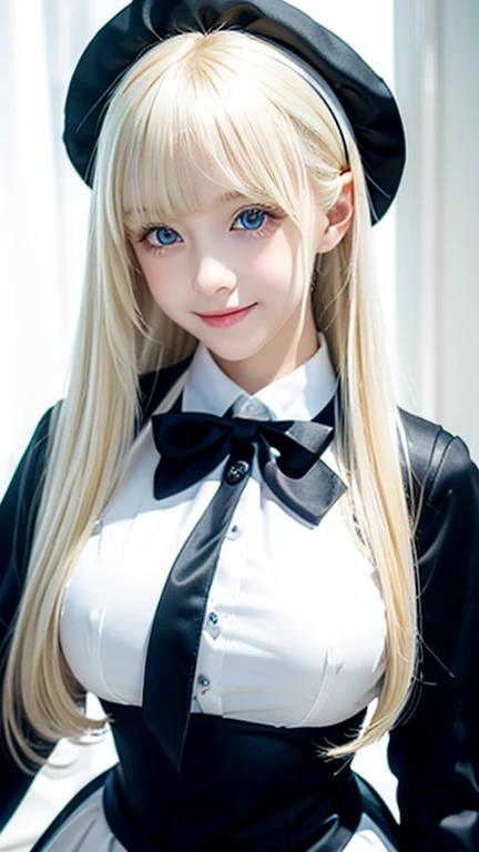  portrait、 School Uniform、 BRIGHT EXPRESSION 、young,  bright , Whiter skin、Great looks、Blonde reflection、  Platinum Blonde Hair with Dazzling Highlights、Shining bright hair,、Super Long,  silk straight hair 、 beautiful shiny bangs、Sparkling,  clear ,  charm...