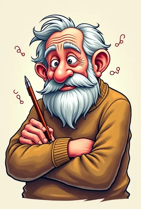 An old man thinking something with his pen in hand make in cartoon graphics for my instagram logo