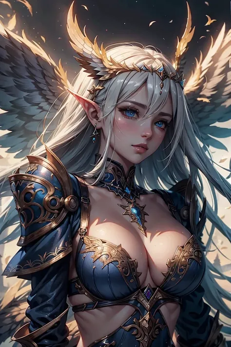 valkyria, exuberant wings, full breasts, beautifuelf l face, withering gaze  