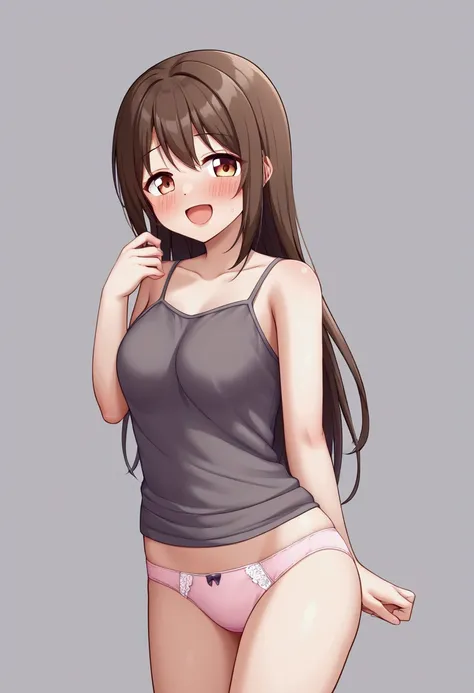  girl、Bukabukas shirt、 bottomless、 panties、 wariza、 shy laugh 