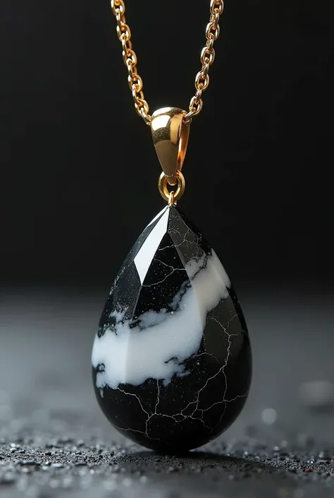 Make a shiny stone with the color black and white that hangs on a small and fragile golden thread