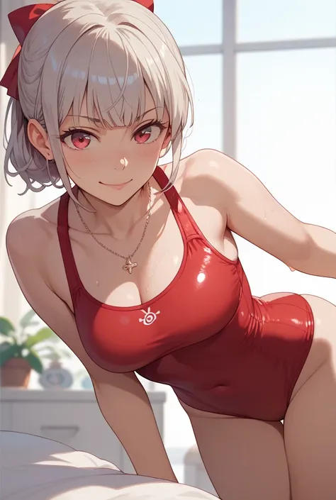 Make a picture for rizu ogata from Bokutachi wa Benkyou ga Dekinai make her wear red swimsuit 