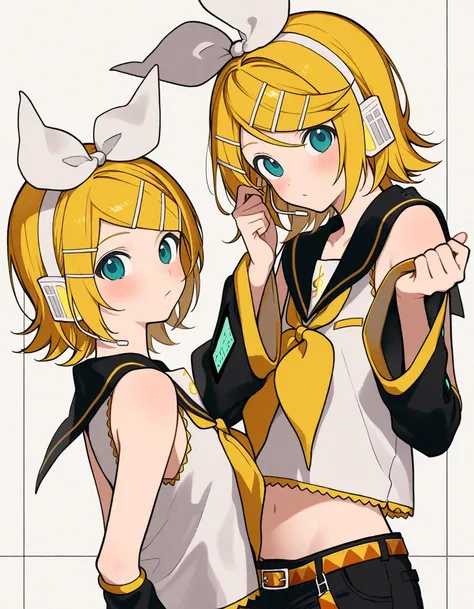 one girl, Kagamine Rin, short pants, neckerchief, detailed face, cool