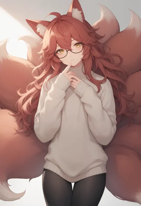 (score_9, score_8_up), score_7_up, masterpiece, high resolution, top quality, exquisite, unique, 1male, pretty, cute, androgynous, feminine, femboy, guy, red hair, long hair, yellow eyes, sweater, golden eyes, long hair, flowing hair, black leggings, glas...