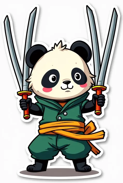 Sticker  seekor Panda cosplay style  Rorona Zoro di one piece menghadap kedepan