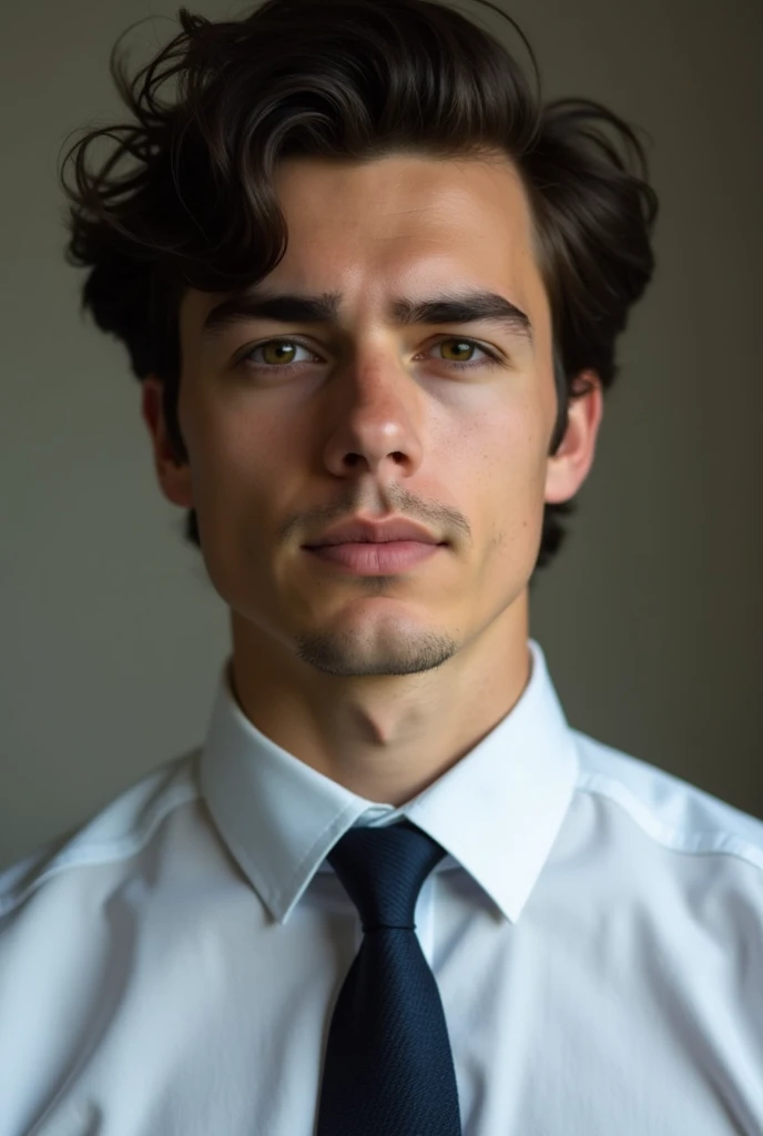 there is a man with a tie that is looking at the camera, a picture by Alexis Grimou, tumblr, tachisme, around 1 , 18 years old, 1 , mateus 9 5, young spanish man, tommy 1 , young greek man, frontal picture, 2 , headshot profile picture