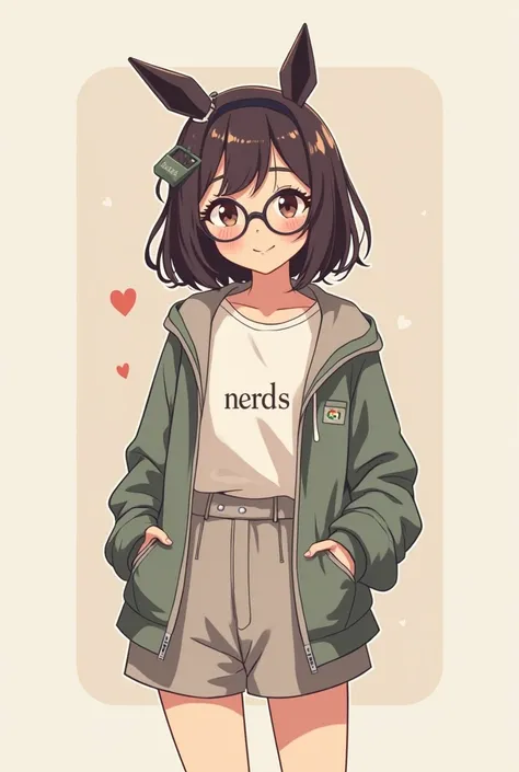 Make an anime waifu ( not  too flashy) with "nerds" written in the middle and a chill background and make it into a logo