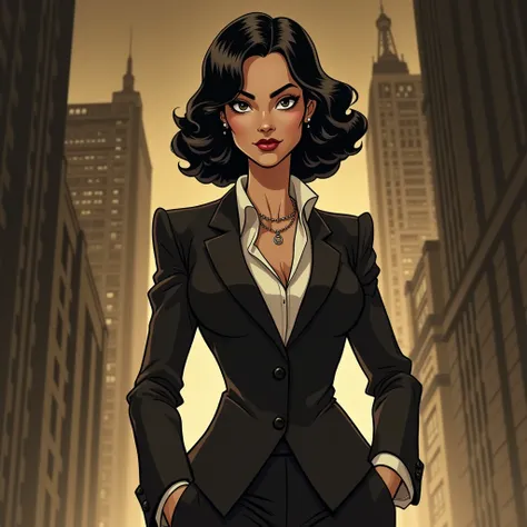 create a cartoon image of mafia woman character in sepia color environment   