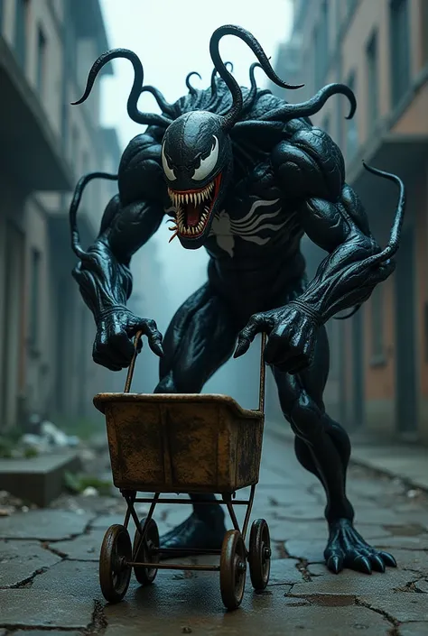 Venom pushing a baby carriage