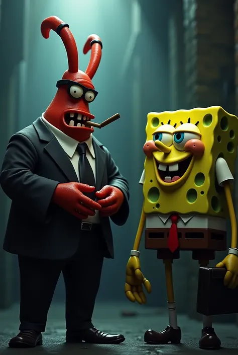 Mr krab with spangebob sqaurepants who is mafia boss