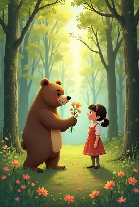  Page 1 - Introduction
Amélia loved to explore the forest close to her house. One beautiful spring day ,  her curiosity took her further than usual . lost and scared,  she was faced with something surprising :  a big, friendly bear holding a branch full of...