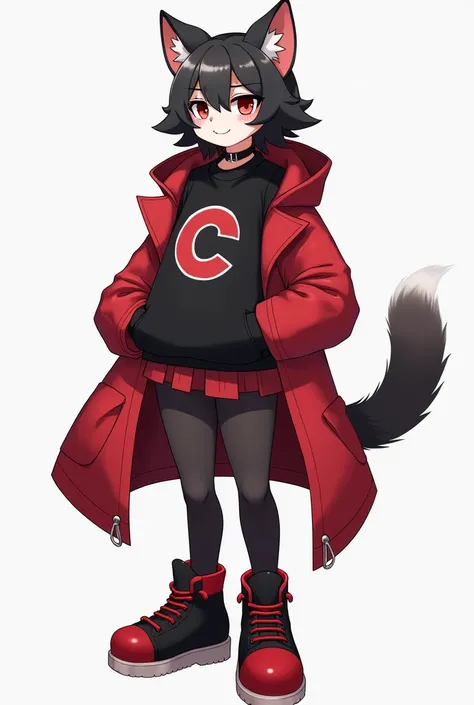 anime character of a cat with a black and red outfit, a character portrait inspired by Yang J, trending on deviantart, furry art, thicc, y 2 k cutecore clowncore, female furry mini cute style, female protagonist 👀 :8, full body portrait of a short!, (sfw) ...