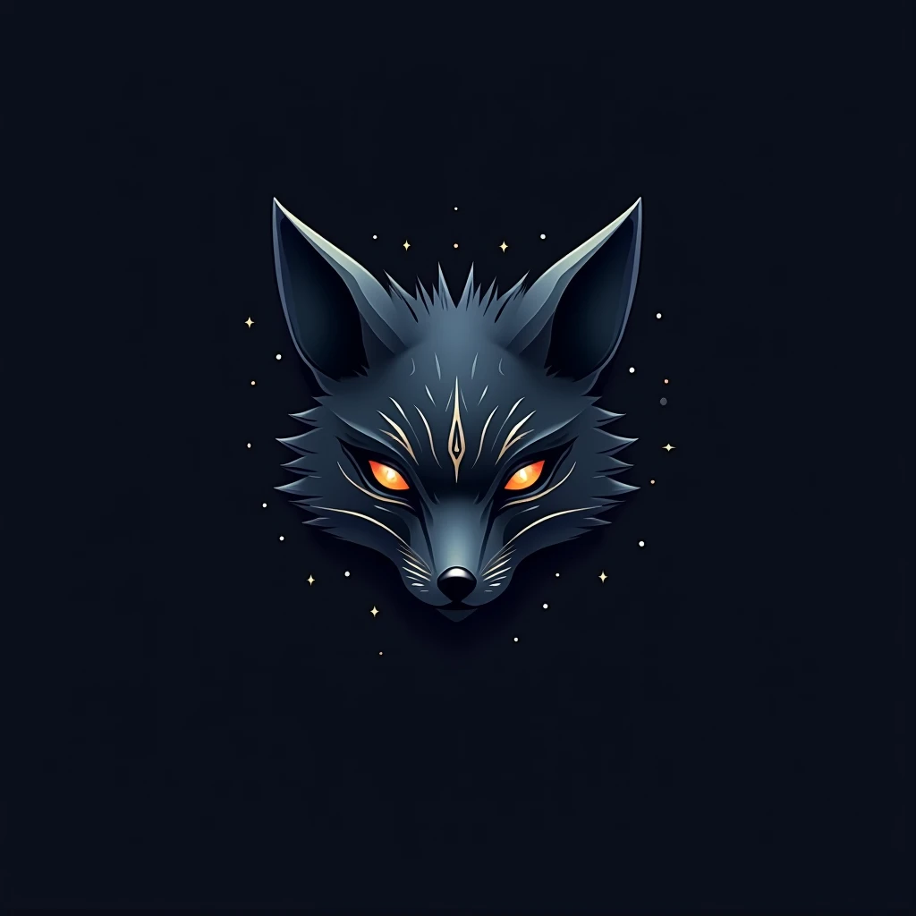 Kitsune fox logo mask, dark colors,  simple background,  sparkle effect, minimalistic logo for online shop, mystic