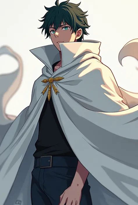 Create the character Izawa from Boku no Hero with a white cloak,Make his face very visible in the art