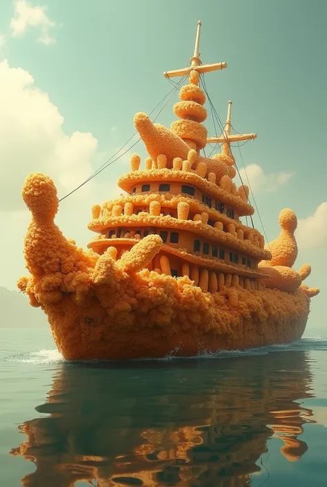 A boat made entirely of fried chicken.