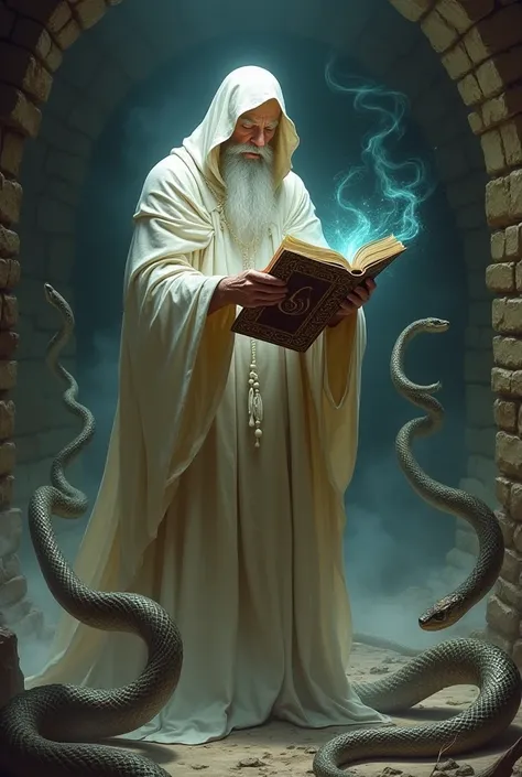 Create a white-clothed sage using a book to conjure holy nagis in a dungeon