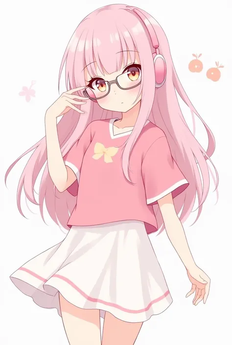  Long Hair
Light pink hair color without pink cat ears
Put on white glasses
jerseys
Pink dress color+white
Pink Cute Cartoon Hand-Free Earphones 