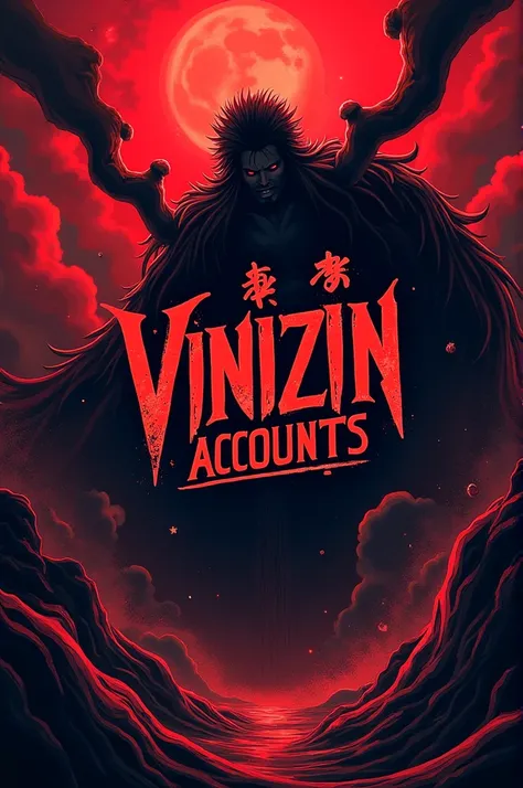 Image with red and black background with the name VINIZIN ACCOUNTS with anime theme one piece